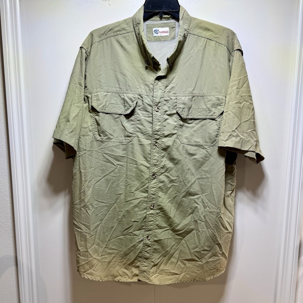 All American Fisherman Vented Fishing Long Sleeve Shirt‎ Men's 2XL Green 2 Tone